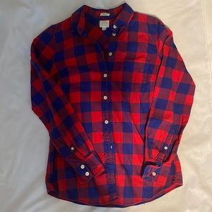 J. Crew Buffalo Plaid Boy fit Button down long sleeve shirt Womens XS